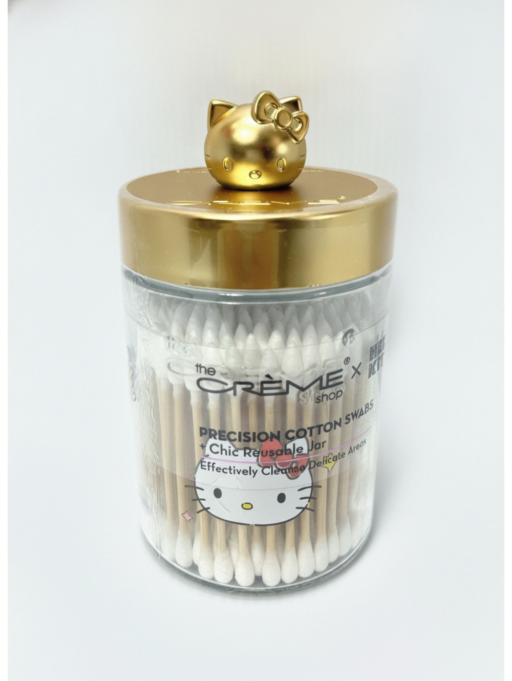 The Crème Shop Hello Kitty Reusable Jar Matte Gold Cotton Swabs Chic Collectible